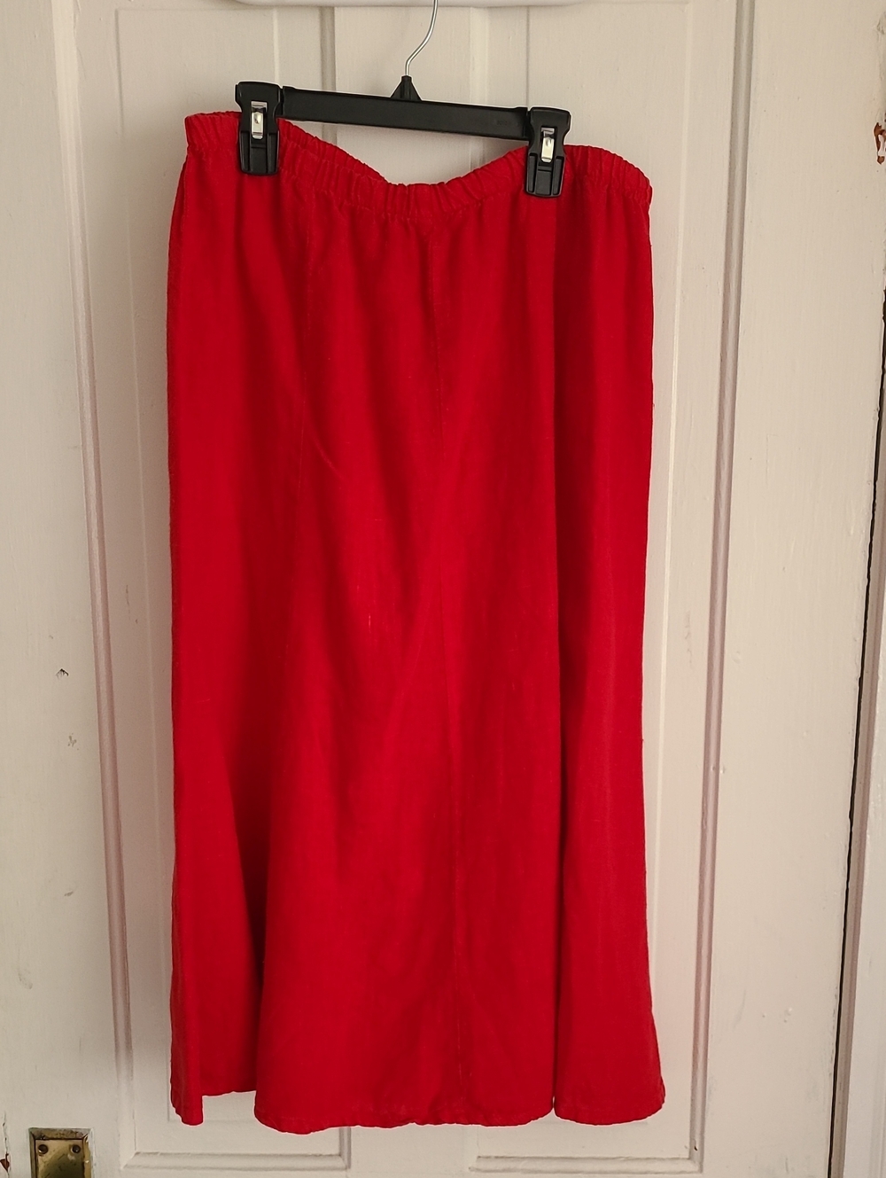 Match Point Red 100% Linen Elastic-Waist Midi Skirt - Women's Classic A-Line